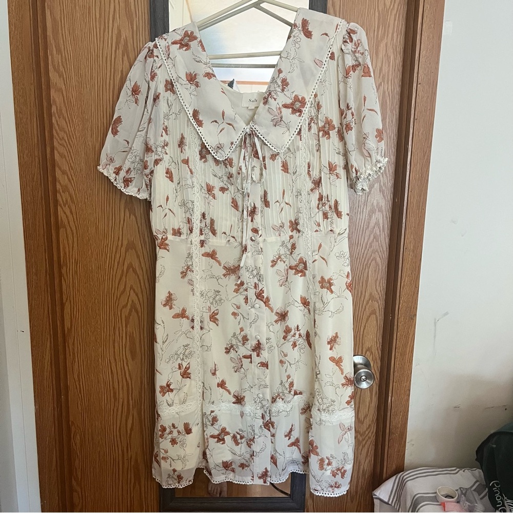 Salt Floral Peter Pan Collar Button-Front Mini Dress Coquette